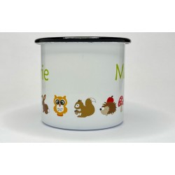 personalisierte Emaille Tasse für Kinder mit Waldtieren