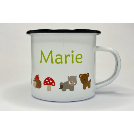 Personalised enamel mug for children with forest animals