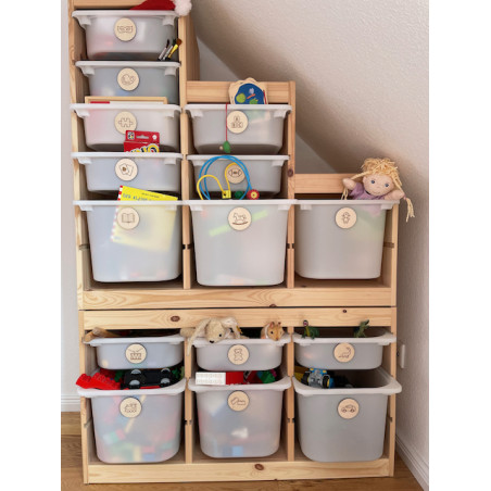Wooden labels for toys storage for the children's room
